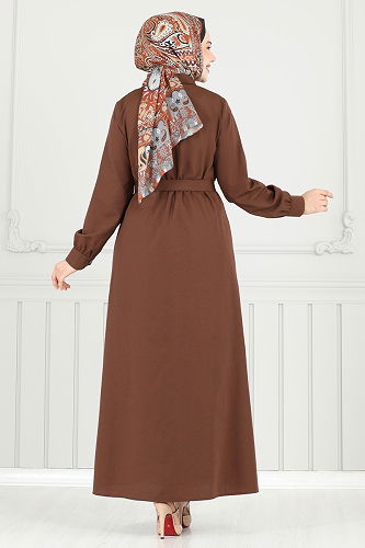 moda selvim الفستان بني 019MR1078 - Thumbnail