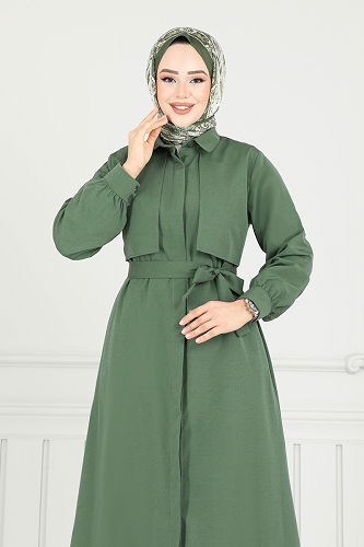 moda selvim الفستان اخضر عفني 019MR1078 - Thumbnail