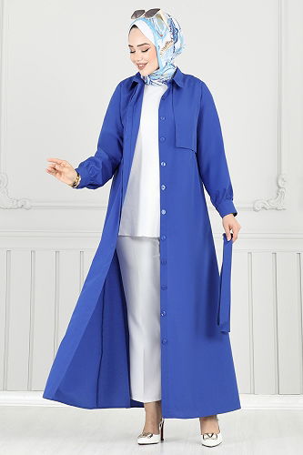 moda selvim الفستان نيلي 019MR1078 - Thumbnail