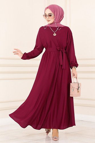 moda selvim Dress 0201ALG474 Damson - Thumbnail