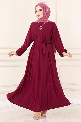 moda selvim Dress 0201ALG474 Damson - Thumbnail