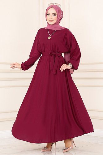 moda selvim Dress 0201ALG474 Damson - Thumbnail
