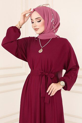 moda selvim 0201ALG474 ارجواني فستان - Thumbnail