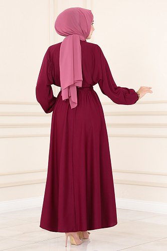 moda selvim 0201ALG474 ارجواني فستان - Thumbnail