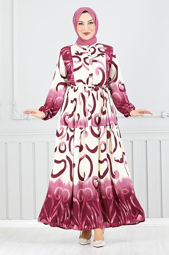 moda selvim الفستان وردي غامق 0208ASN936-M - Thumbnail