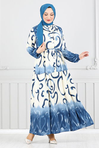 moda selvim Dress 0208ASN936-M Indigo - Thumbnail