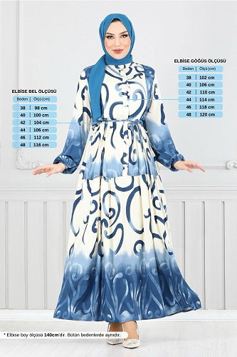 moda selvim الفستان ازرق 0208ASN936-M - Thumbnail