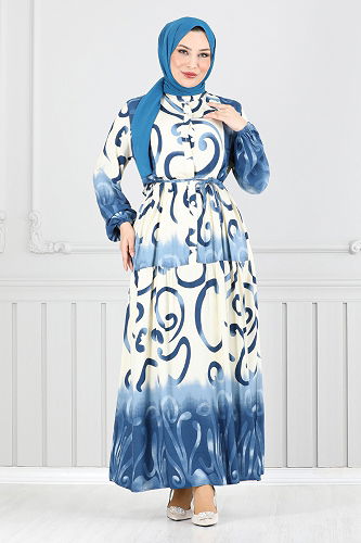 moda selvim الفستان ازرق 0208ASN936-M - Thumbnail