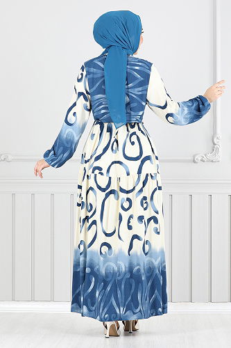 moda selvim الفستان ازرق 0208ASN936-M - Thumbnail