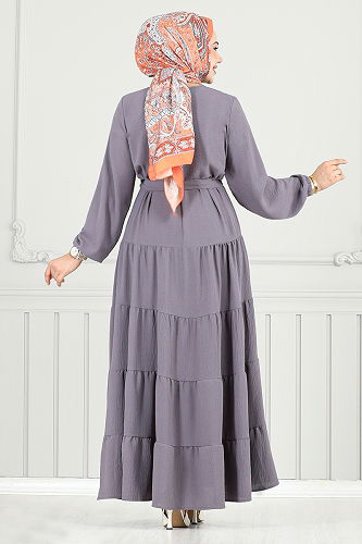 moda selvim الفستان رمادي 020MR1077-M - Thumbnail