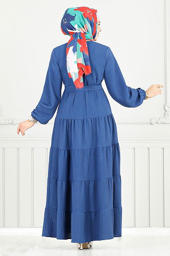 moda selvim Dress 020MR1077-M Indigo - Thumbnail