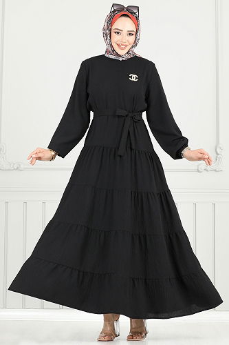 moda selvim Dress 020MR1078 Black - Thumbnail