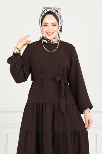 moda selvim الفستان بني 020MR1078 - Thumbnail