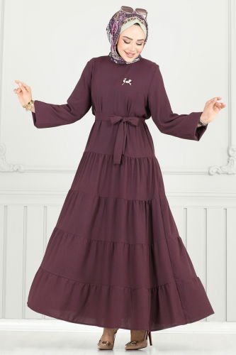 moda selvim Dress 020MR1078 Damson - Thumbnail