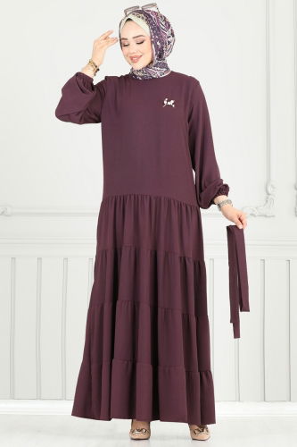 moda selvim Dress 020MR1078 Damson - Thumbnail