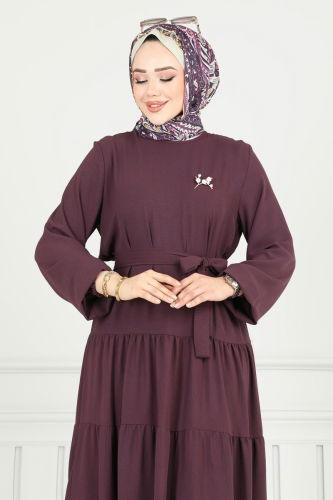 moda selvim Dress 020MR1078 Damson - Thumbnail
