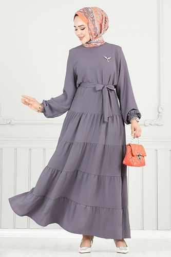 moda selvim Dress 020MR1078 Gray - Thumbnail