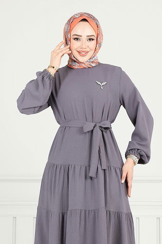 moda selvim الفستان رمادي 020MR1078 - Thumbnail