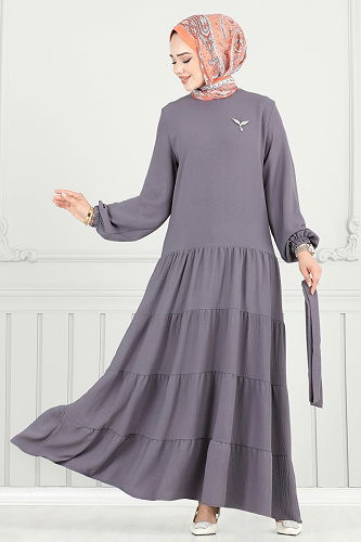 moda selvim الفستان رمادي 020MR1078 - Thumbnail