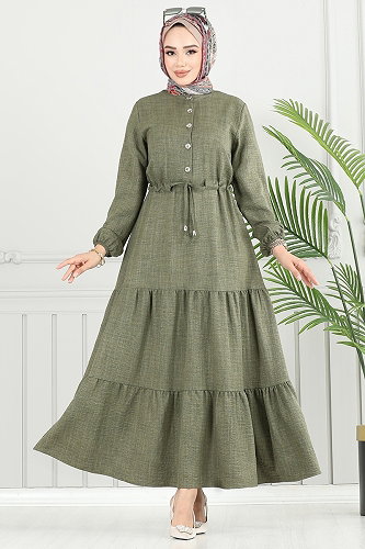 moda selvim Dress 024MR1077-M Khaki - Thumbnail