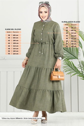 moda selvim Dress 024MR1077-M Khaki - Thumbnail