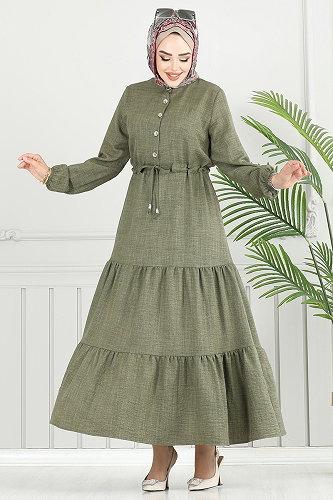 moda selvim Dress 024MR1077-M Khaki - Thumbnail