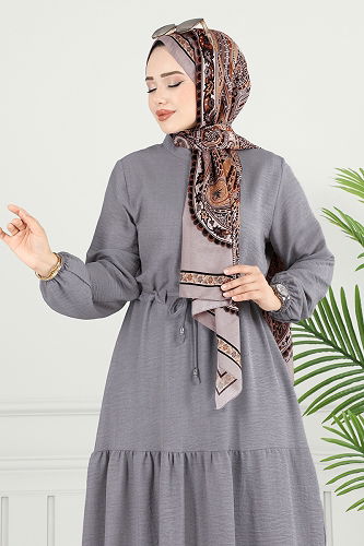 moda selvim Dress 024MR1078 Anthracite - Thumbnail