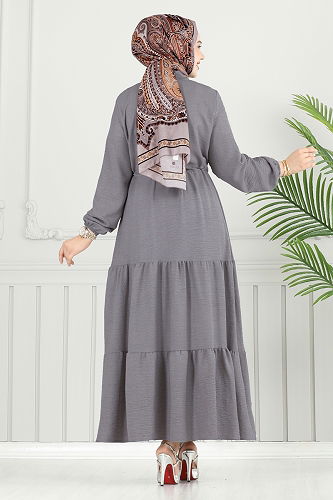 moda selvim الفستان رمادي غامق 024MR1078 - Thumbnail