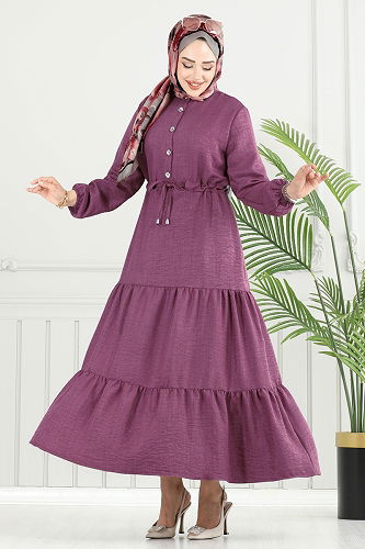 moda selvim Dress 024MR1078 Dark Lilac - Thumbnail
