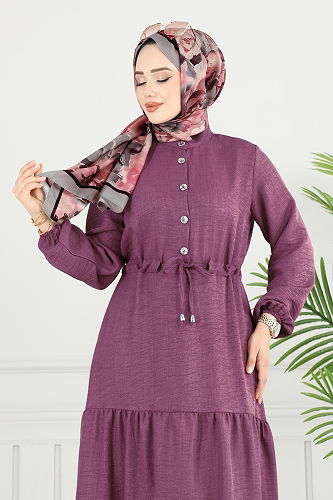 moda selvim Dress 024MR1078 Dark Lilac - Thumbnail