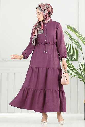 moda selvim الفستان ليلكي غامق 024MR1078 - Thumbnail