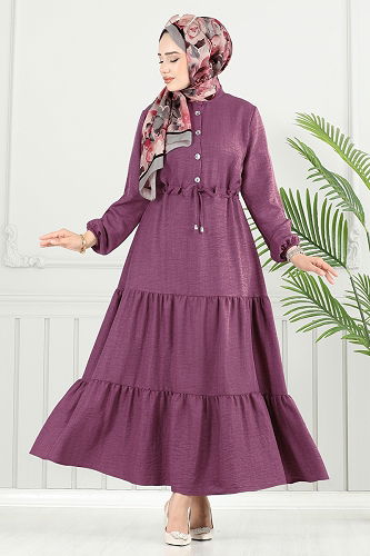 moda selvim الفستان ليلكي غامق 024MR1078 - Thumbnail