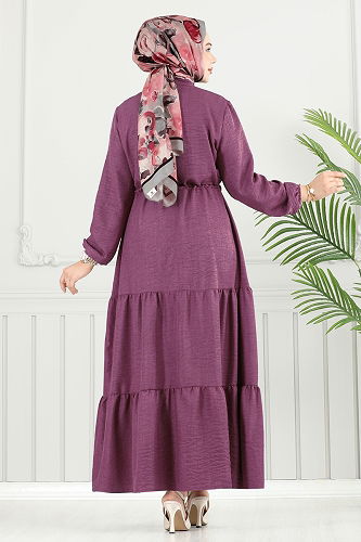 moda selvim الفستان ليلكي غامق 024MR1078 - Thumbnail