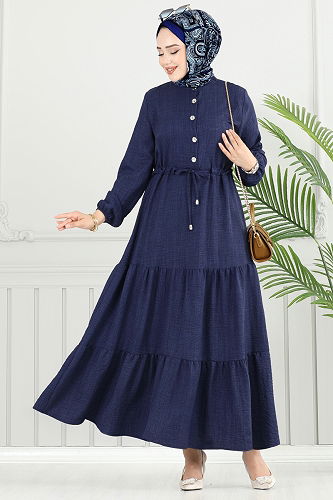 moda selvim Dress 024MR1078 Dark Navy Blue - Thumbnail