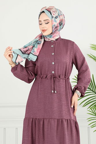 moda selvim الفستان وردي غامق 024MR1078 - Thumbnail