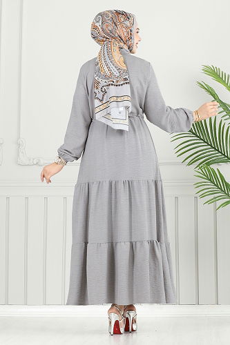 moda selvim الفستان رمادي 024MR1078 - Thumbnail