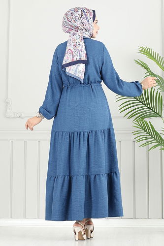 moda selvim Dress 024MR1078 Indigo - Thumbnail