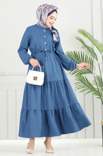 moda selvim Dress 024MR1078 Indigo - Thumbnail