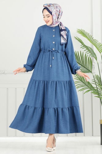 moda selvim Dress 024MR1078 Indigo - Thumbnail
