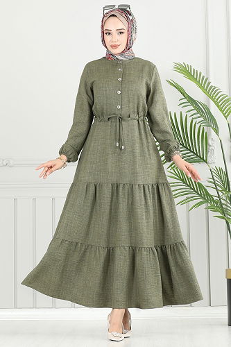 moda selvim Dress 024MR1078 Khaki - Thumbnail
