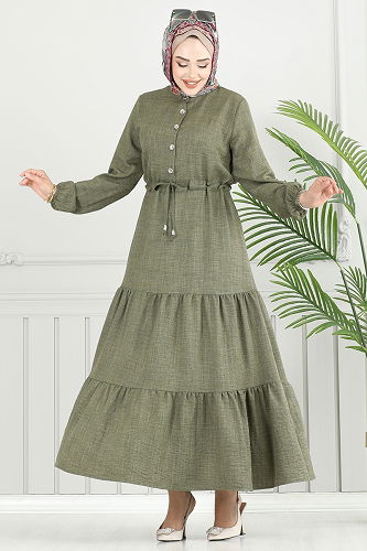 moda selvim Dress 024MR1078 Khaki - Thumbnail