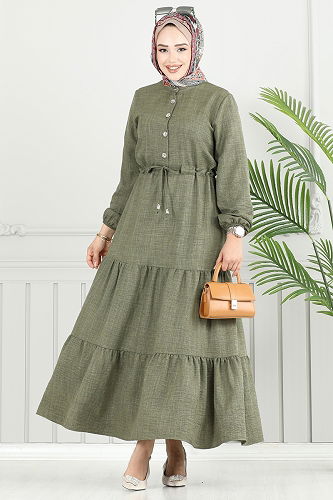 moda selvim الفستان اخضر عفني 024MR1078 - Thumbnail