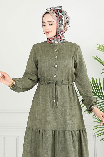 moda selvim الفستان اخضر عفني 024MR1078 - Thumbnail