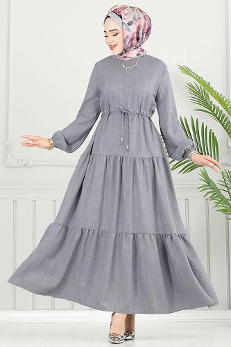 moda selvim الفستان رمادي 025MR1077-M - Thumbnail