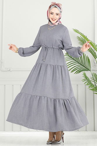 moda selvim الفستان رمادي 025MR1077-M - Thumbnail