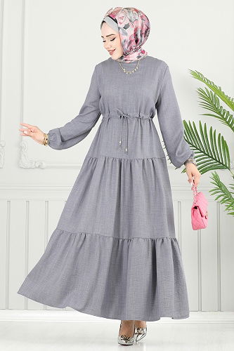 moda selvim الفستان رمادي 025MR1077-M - Thumbnail