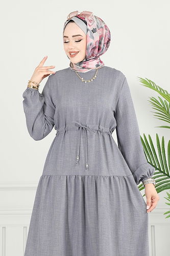 moda selvim الفستان رمادي 025MR1077-M - Thumbnail