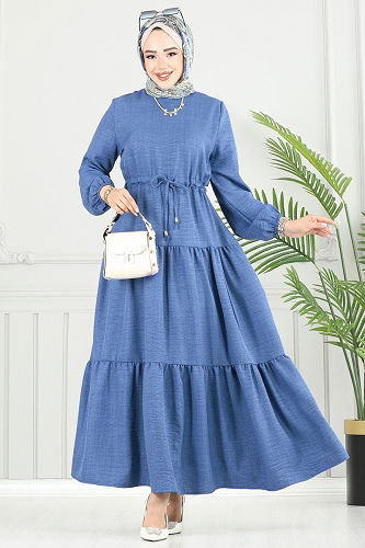 moda selvim Dress 025MR1077-M Indigo - Thumbnail