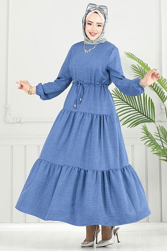 moda selvim Dress 025MR1077-M Indigo - Thumbnail