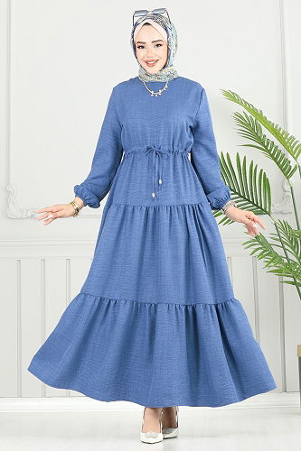 moda selvim الفستان ازرق 025MR1077-M - Thumbnail